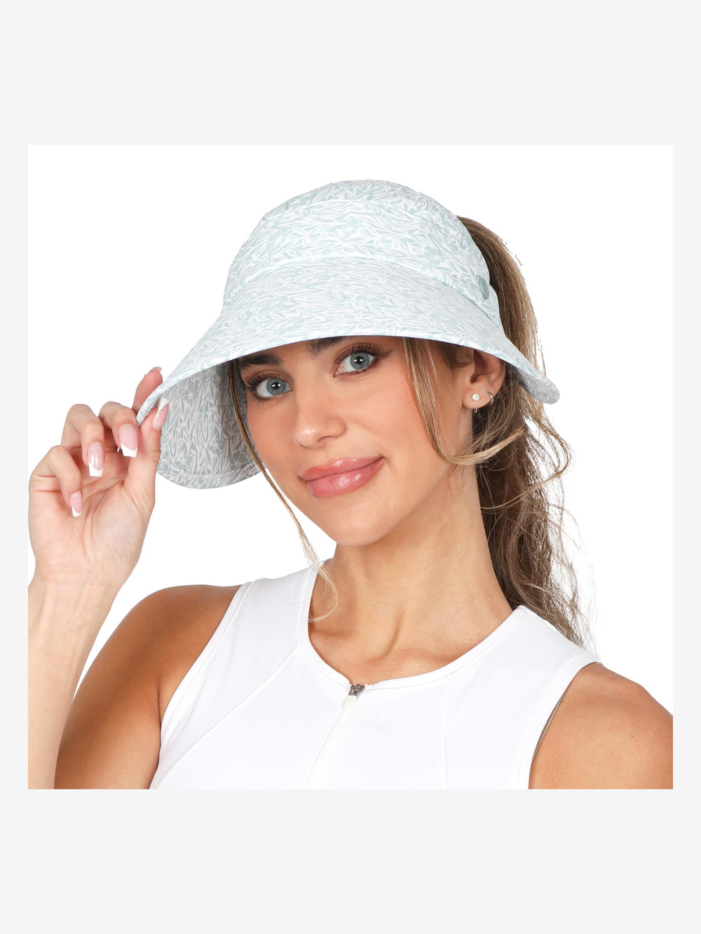 Womens Sunblocker UPF 50 Wide Brim Ponytail Sun Hat | Green | Size OS